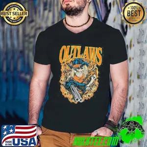 Outlaws Blue Cowboy Tee Garment Dyed Shirt