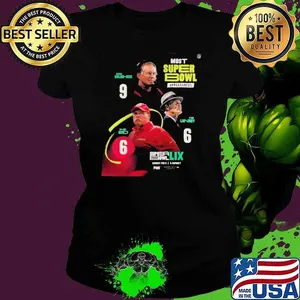 Poster NFL Most Super Bowl Appearances Bill Belichick 9 Tom Landry 6 Andy Reid 6 Sun Feb 9 2025  shirt