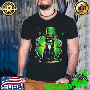 Shamrock Cat Black St Patricks Day Irish Cat Lovers Shirt