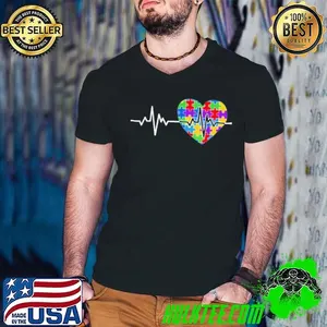 Autism Heartbeat Puzzle Heart Love Colorful Autism Awareness shirt