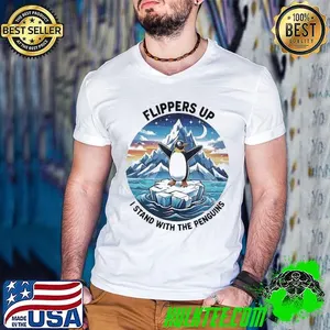 Flippers up I stand with the penguins against tariffs vintage sunset shirt