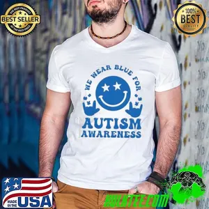 We wear blue for autism awareness love hand sign shirt