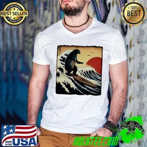 Godzilla surfing the great wave by hokusai shirt