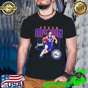 Jared McCain Philadelphia 76ers basketball player shattered signature shirt