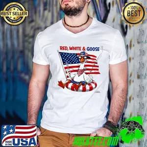 Red white and goose fishing 4th of July flag shirt