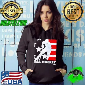 Usa hockey skater flag logo shirt