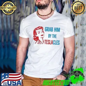 Woman grab him by the teslacles shirt